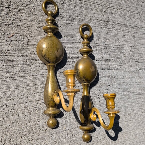 Vintage Syroco 1977 Gold Set of Wall Sconces Candle Holders 4189 - 15” MCM - Picture 2 of 4